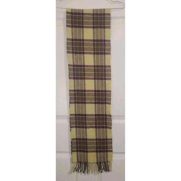 Barbour Scarf Mens One Size Green Purple Tartan Plaid 100% Lambswool Scotland - Picture 1 of 8
